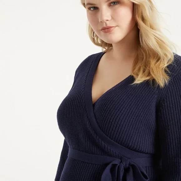 NWOT Eloquii Navy Knit Wrap Sweater - Picture 2 of 8